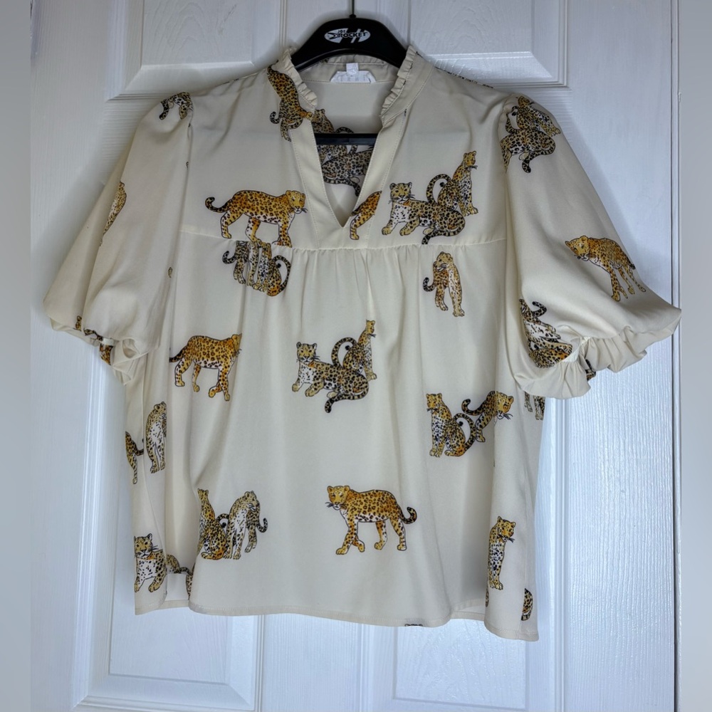 THML Cream Blouse with Leopard Design